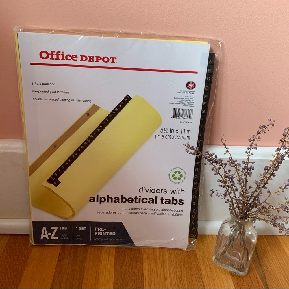 Index Dividers w Alphabetical Tabs Office Depot 3 hole punched Binder Dividers